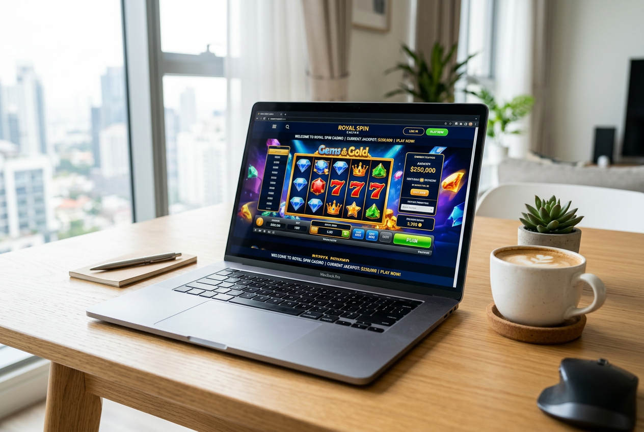 Laptop showing premium online casino interface.